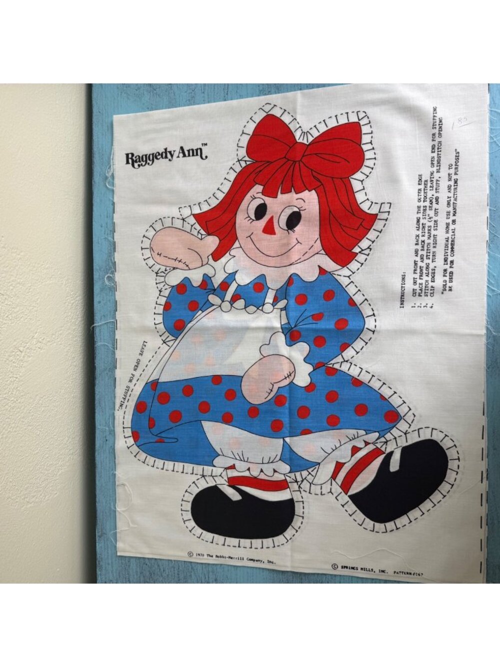 Vintage 1978 Raggedy Ann Spring Mills Cut & Sew Fabric Panel NEW